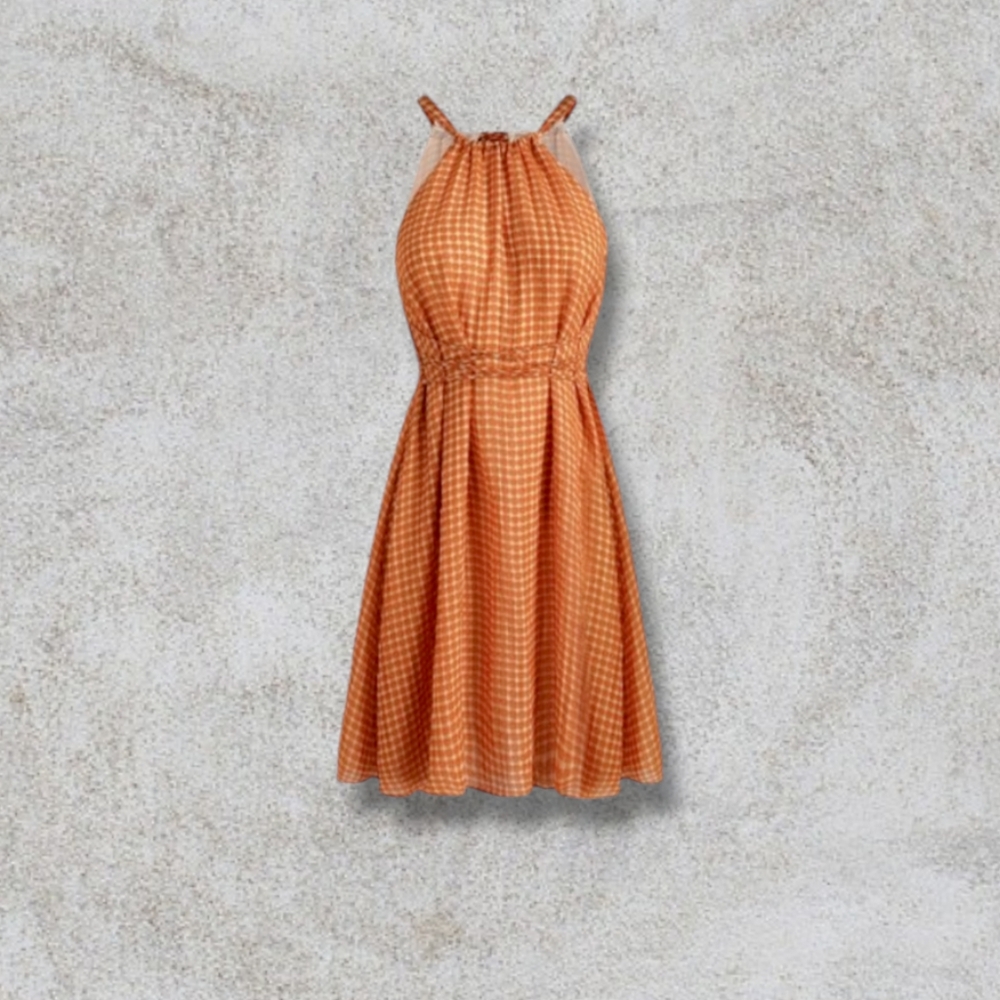 PLAID TIE BACK MINI DRESS